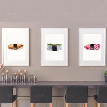 Komplekt 3 Köögi-Prints | Akvarell Sushi Seina Art | Kaasaegne Jaapani Wall Decor | Home Decor | Food Art | Kingitus Idee